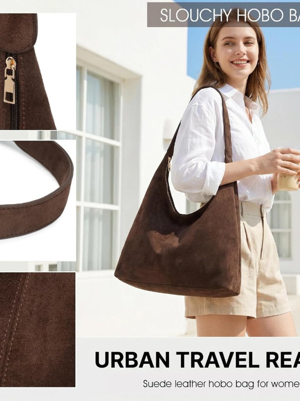 Slouchy Suede Hobo bag for Women Casual Shoulder Bag Soft Cresent Tote Purse Han - Picture 6 of 6